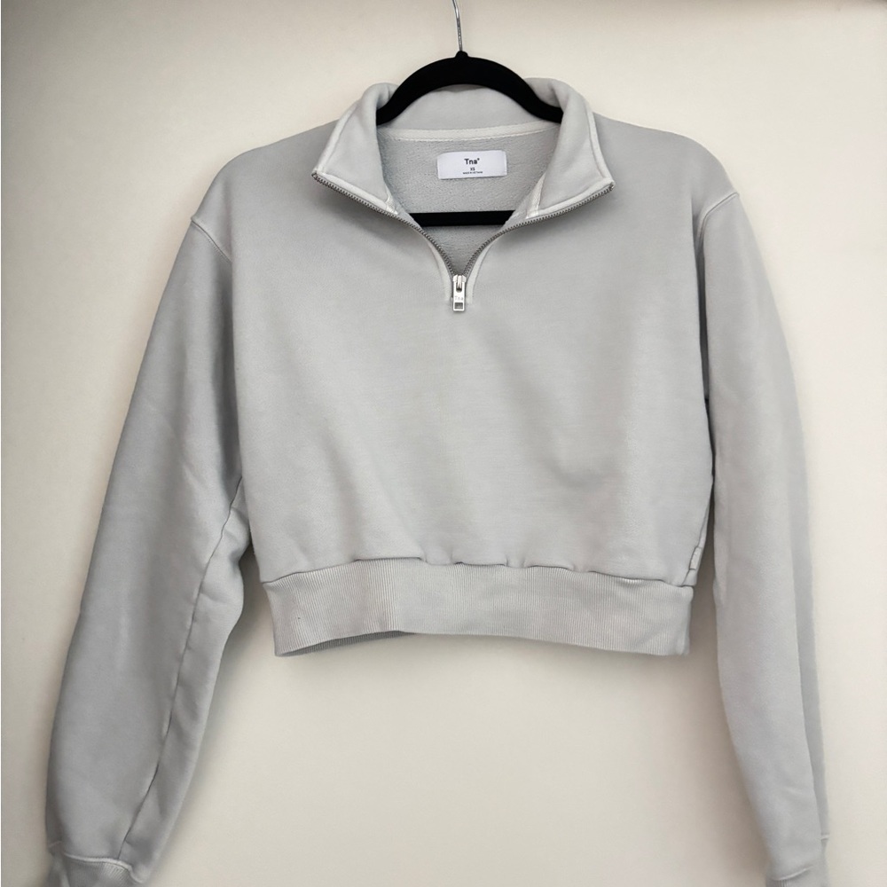 TNA blue Gray Quarter-Zip cropped Sweatshirt